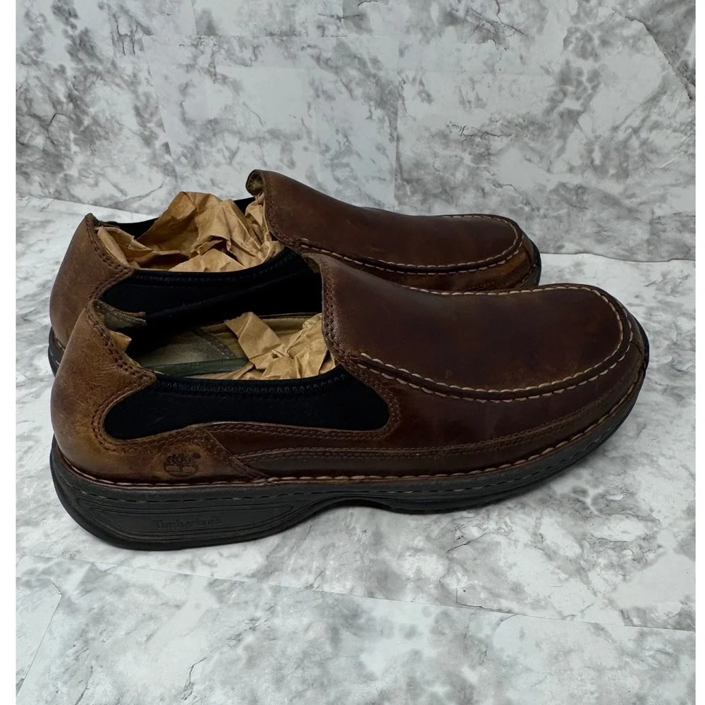 Timberland Mens 79072 Brown Leather Slip On Moc Toe Loafers Shoes Size 13 M